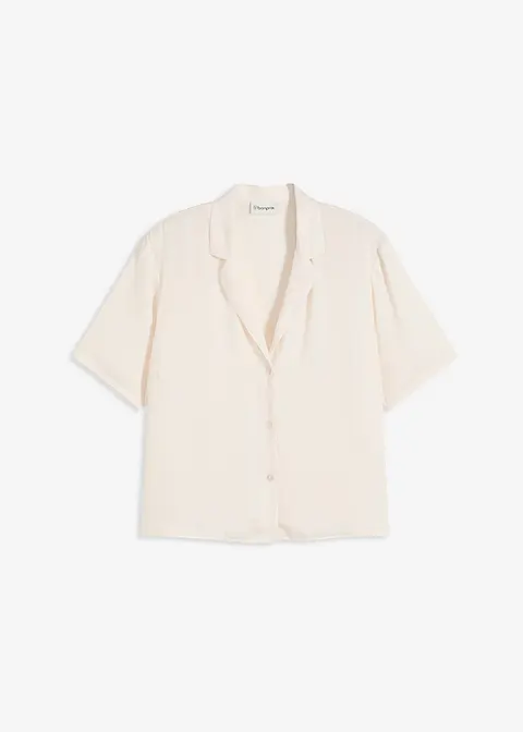 Satin-Bluse mit Reverskragen in beige von vorne - bonprix