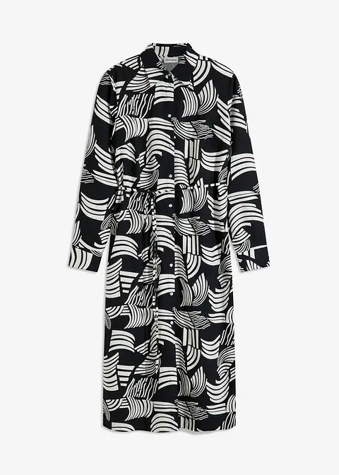 bedrucktes Blusenkleid aus leichtem Leinen-Mix in schwarz von vorne - bonprix