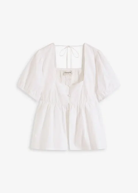 Bluse mit Puffärmeln und Knöpfen in weiß von vorne - bonprix