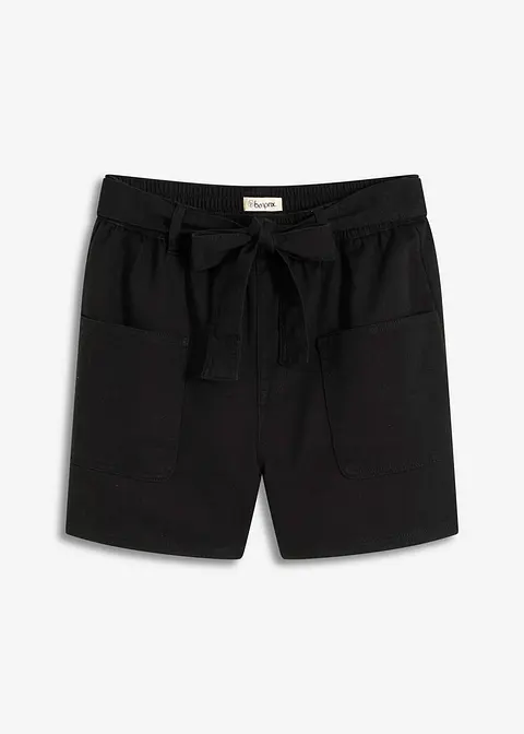 Twill-Shorts mit Bindegürtel in schwarz von vorne - bonprix