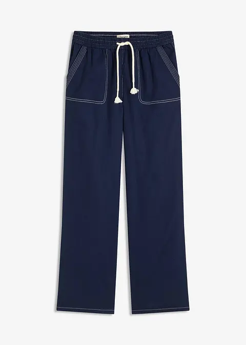 Hose mit Kordel und Kontrastnähten aus leichtem Twill in blau von vorne - bonprix