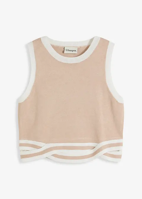Cropped Strick-Top mit gewistetem Saum in beige von vorne - bonprix