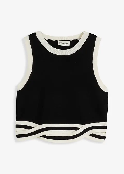 Cropped Strick-Top mit gewistetem Saum in schwarz von vorne - bonprix