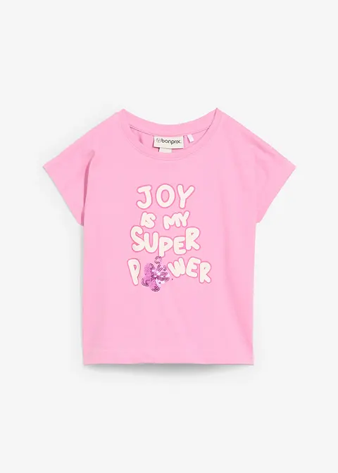 T-Shirt aus reiner Bio-Baumwolle in rosa von vorne - bonprix