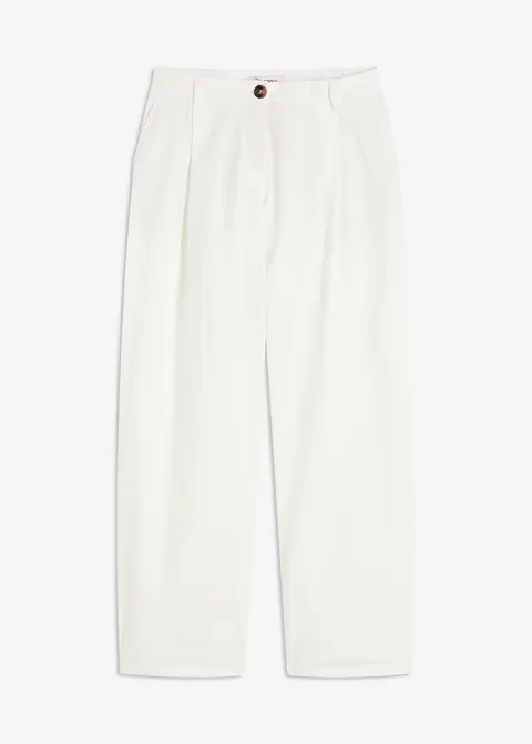 Twillhose aus Baumwolle mit Bundfalten in weiß von vorne - bonprix