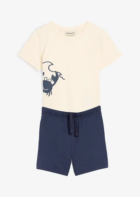 T-Shirt und kurze Jersey-Shorts (2-tlg.Set) aus Bio-Baumwolle in blau von vorne - bonprix
