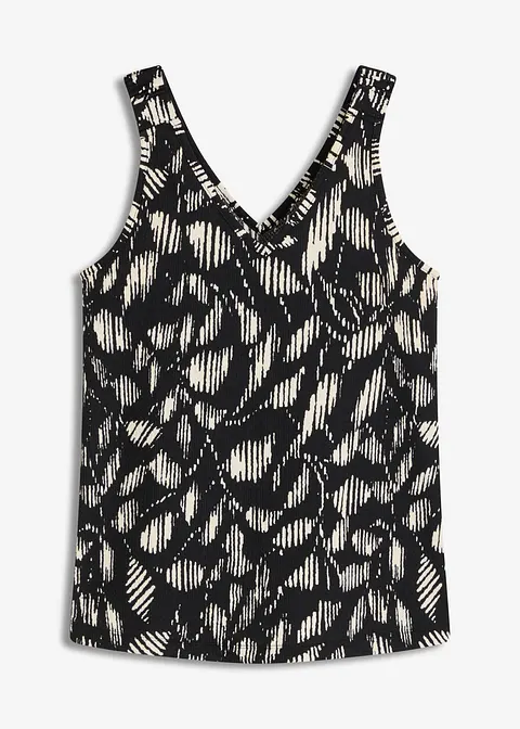 bedrucktes Top aus strukturiertem Jersey in schwarz von vorne - bonprix