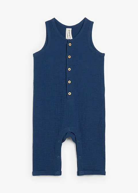 Baby Musselin Overall aus reiner Baumwolle in blau von vorne - bonprix
