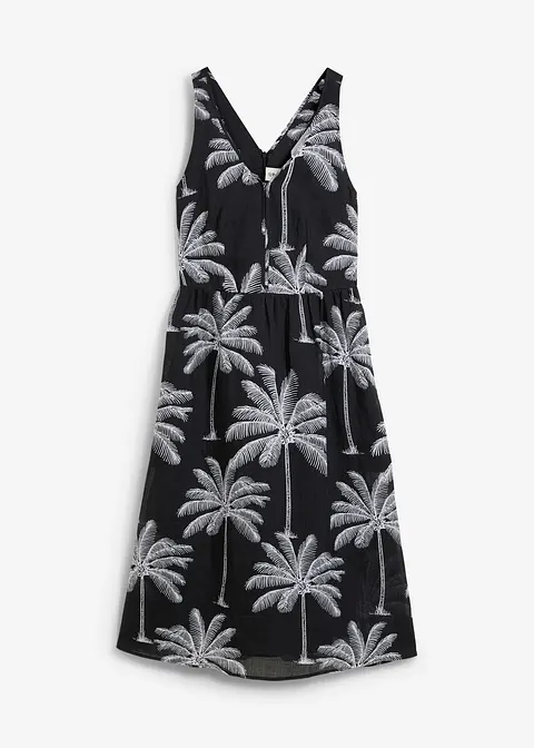 Midikleid aus Ramie-Qualität in schwarz von vorne - bonprix