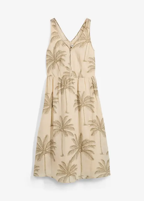 Midikleid aus Ramie-Qualität in beige von vorne - bonprix