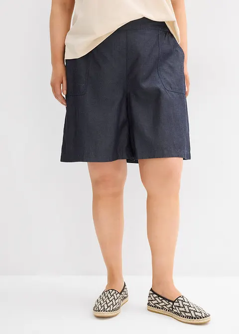 Schlupf-Shorts mit kühlendem Leinenanteil in blau von vorne - bonprix