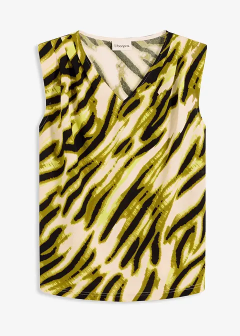 Jerseytop mit eingelegten Falten und Schulterpolstern in beige von vorne - bonprix