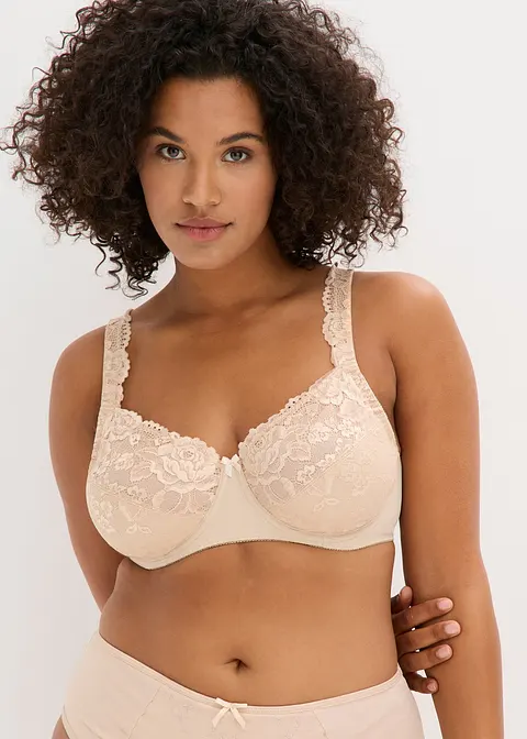 Bügel-BH mit zarter Spitze (2er Pack) in beige von vorne (im Anschnitt) - bonprix