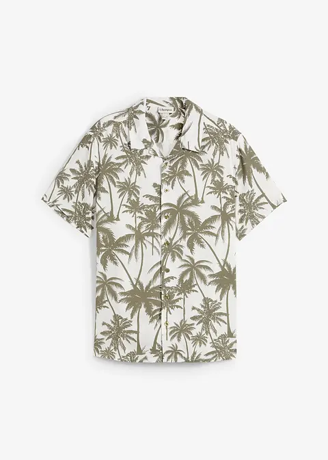 Kurzarmhemd aus Viskose, Slim Fit in grün von vorne - bonprix