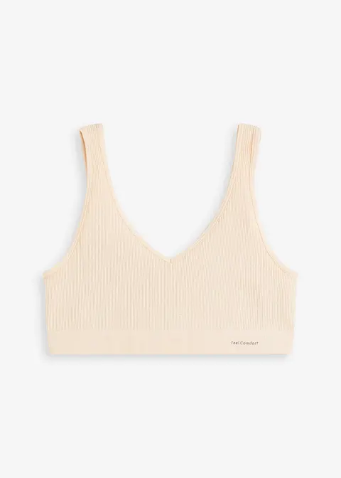Feel Comfort Seamless Bustier gerippt in beige von vorne - bonprix