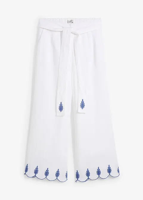 Leinen-Culotte mit Gürtel (2 tlg. Set) in weiß von vorne - bonprix
