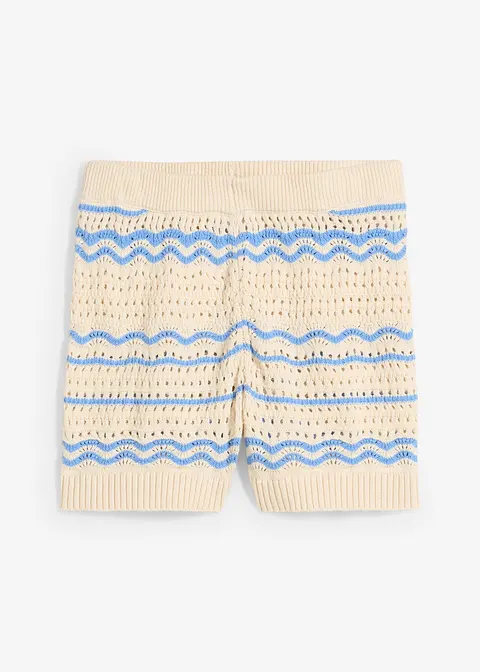 Strick-Shorts aus luftigem Baumwoll-Leinen-Mix in beige von vorne - bonprix