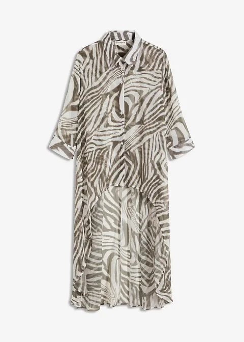 Chiffon- Longbluse in beige von vorne - bonprix