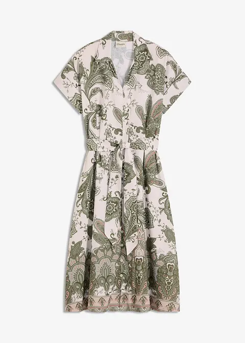 Kleid mit Bindeband in beige von vorne - bonprix