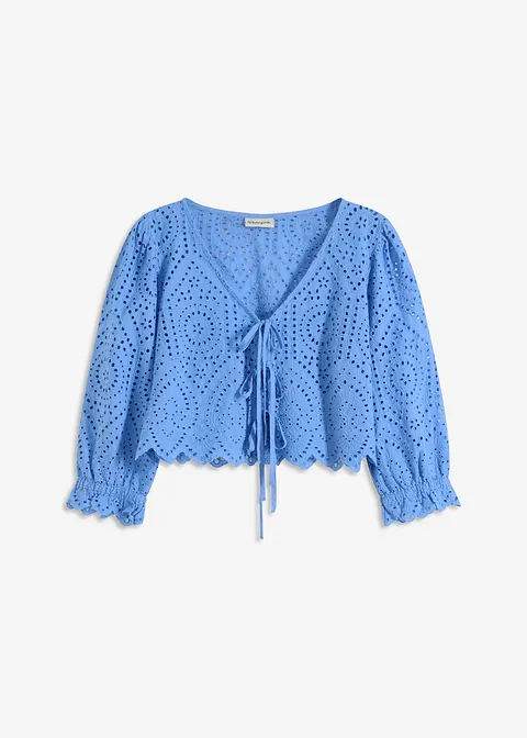 Bluse mit Lochstickerei und Puffärmeln in blau von vorne - bonprix