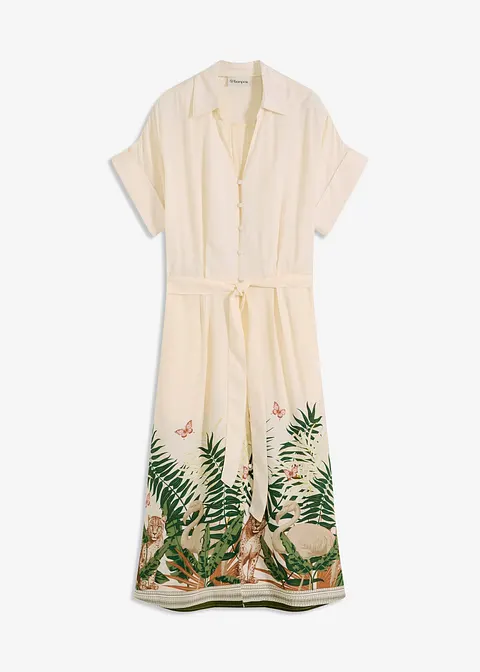 Hemdblusenkleid mit Bordürenprint in weiß von vorne - bonprix