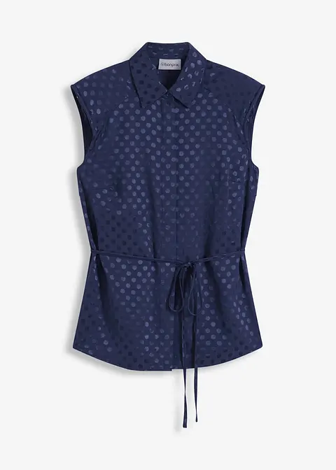 Satinbluse mit Bindeband in blau von vorne - bonprix
