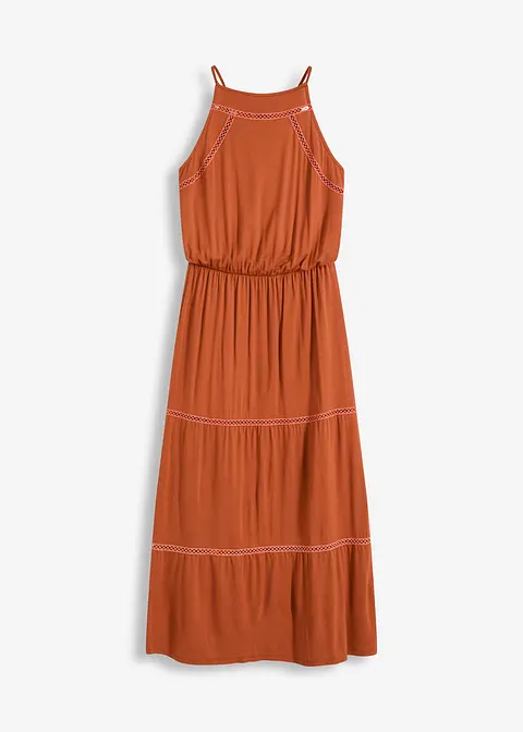 Maxikleid mit Crochet-Einsätzen in braun von vorne - bonprix