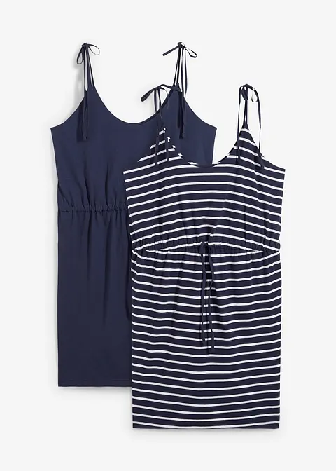 Jerseykleid aus reiner Baumwolle (2er Pack) in blau von vorne - bonprix