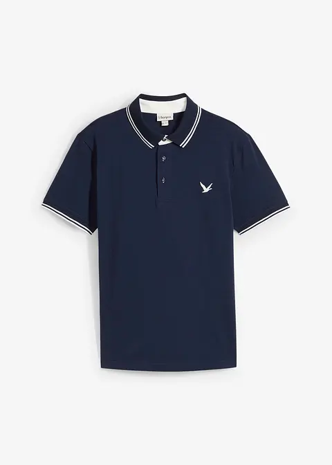 Piqué-Poloshirt aus reiner Baumwolle in blau von vorne - bonprix