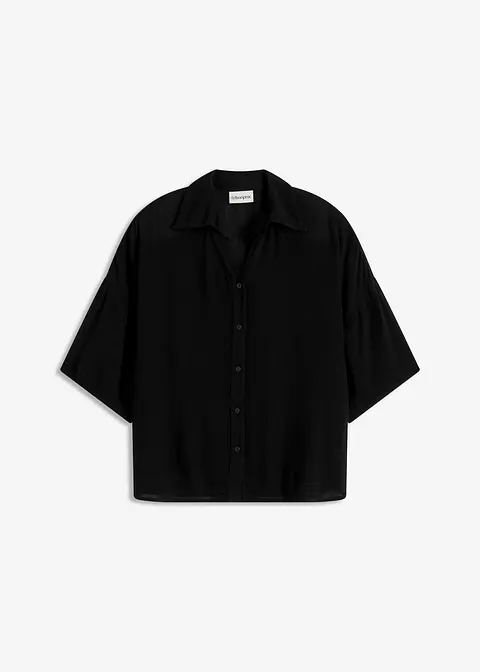 Kurze Strandbluse aus fließender Viskose in schwarz von vorne - bonprix