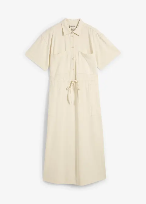 Jerseykleid aus Baumwoll-Stretch in beige von vorne - bonprix