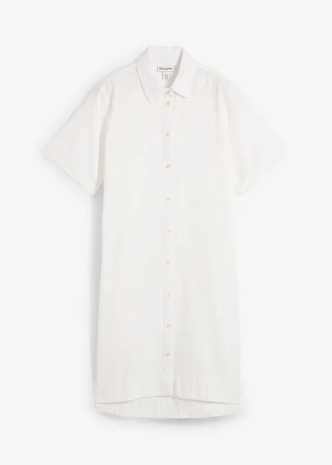 Hemdblusenkleid aus reiner Baumwolle in weiß von vorne - bonprix