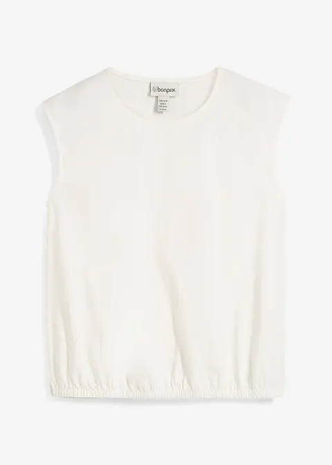 Shirt mit elastischem Bündchen in weiß von vorne - bonprix
