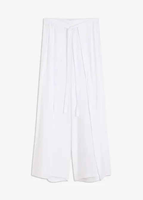 Palazzo-Hose aus fließendem Viskose-Mix in weiß von vorne - bonprix