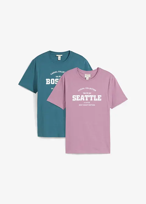 T-Shirt (2er Pack) aus reiner Baumwolle in petrol von vorne - bonprix