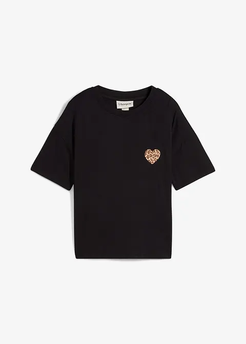 Verkürztes Shirt mit überschnittener Schulter in schwarz von vorne - bonprix