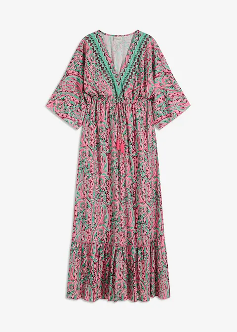 bedrucktes Maxikleid aus fließender Viskose in pink von vorne - bonprix