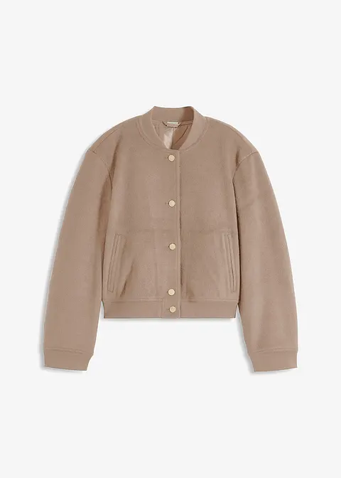Blouson in Wolloptik in beige von vorne - bonprix