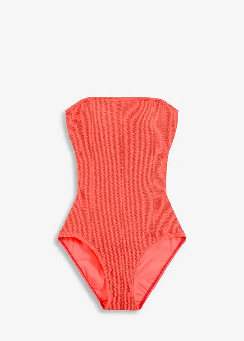 Strukturierter Badeanzug mit transparenten Trägern in orange von vorne - bonprix