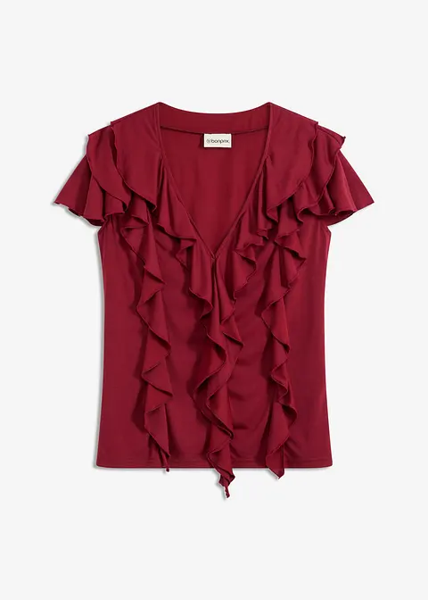 Shirt mit Volants aus softem Modal-Mix in rot von vorne - bonprix