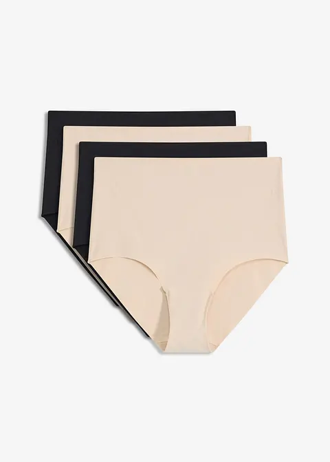 Taillenpanty (4er Pack) aus glatter Mikrofaser in schwarz von vorne - bonprix