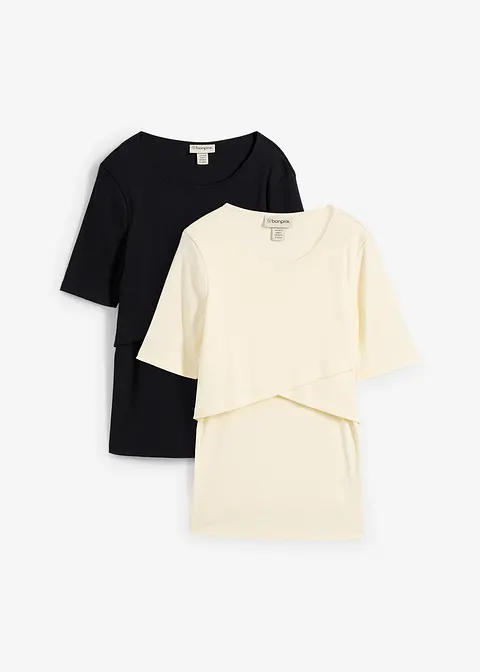 Ripp-Umstands- und Stillshirts aus reiner Bio-Baumwolle (2er Pack) in schwarz von vorne - bonprix