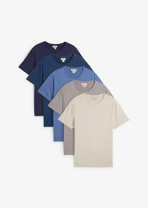T-Shirt (5er Pack) in grau von vorne - bonprix