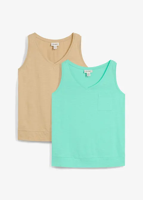 Tanktop aus reiner Bio-Baumwolle (2er Pack) in beige von vorne - bonprix