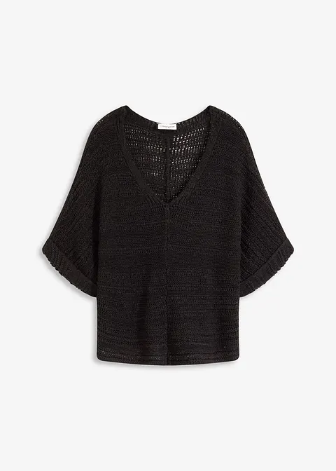 Grobstrick-Pullover aus Bändchengarn in schwarz von vorne - bonprix