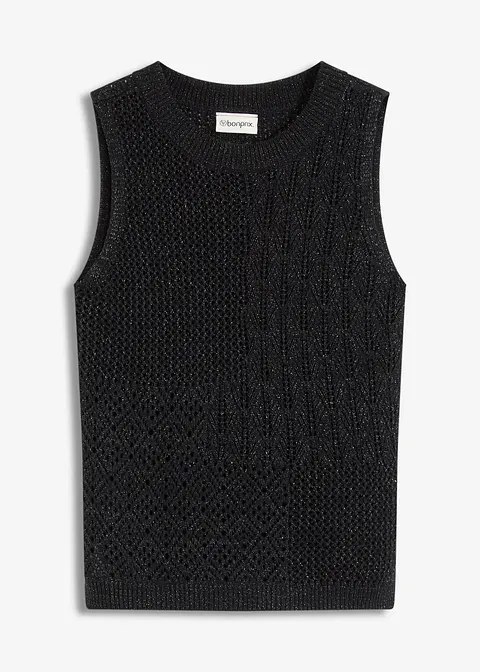 Ajour Stricktop mit metallisierenden Fasern in schwarz von vorne - bonprix