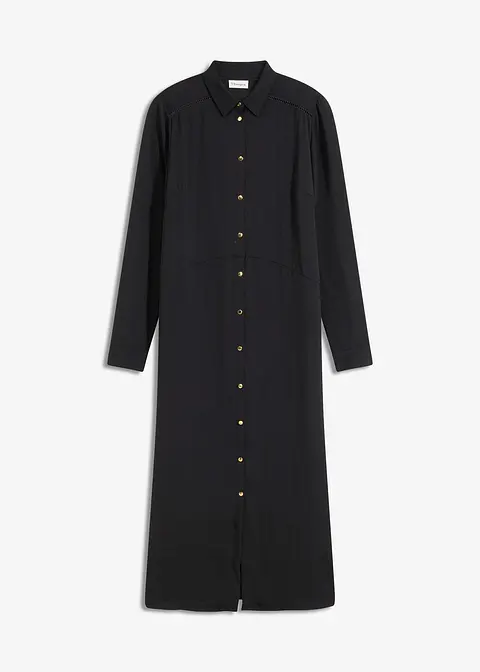 Hemdblusenkleid mit Leiterspitze in schwarz von vorne - bonprix