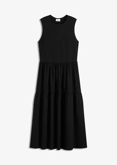 Midikleid aus strukturiertem Jersey mit Ausschnitt am Rücken in schwarz von vorne - bonprix