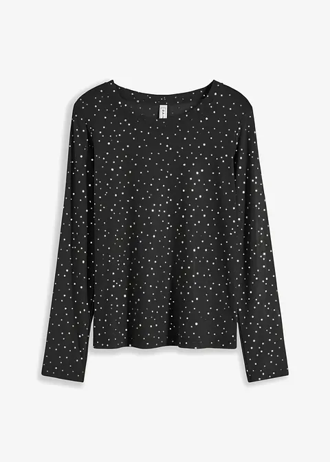 Langarmshirt aus Glitzer-Mesh in schwarz von vorne - bonprix