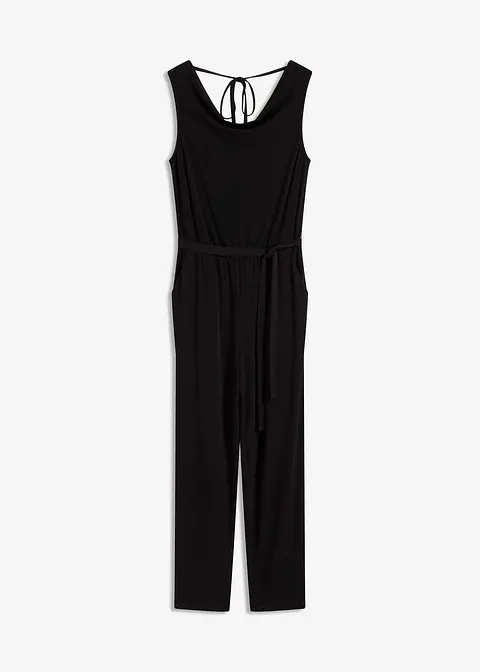 Jersey-Jumpsuit in schwarz von vorne - bonprix